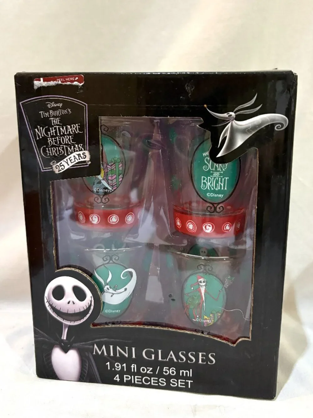 Disney Tim Burton Nightmare Before Christmas 25 Years Mini Glass Set of 4 NIB